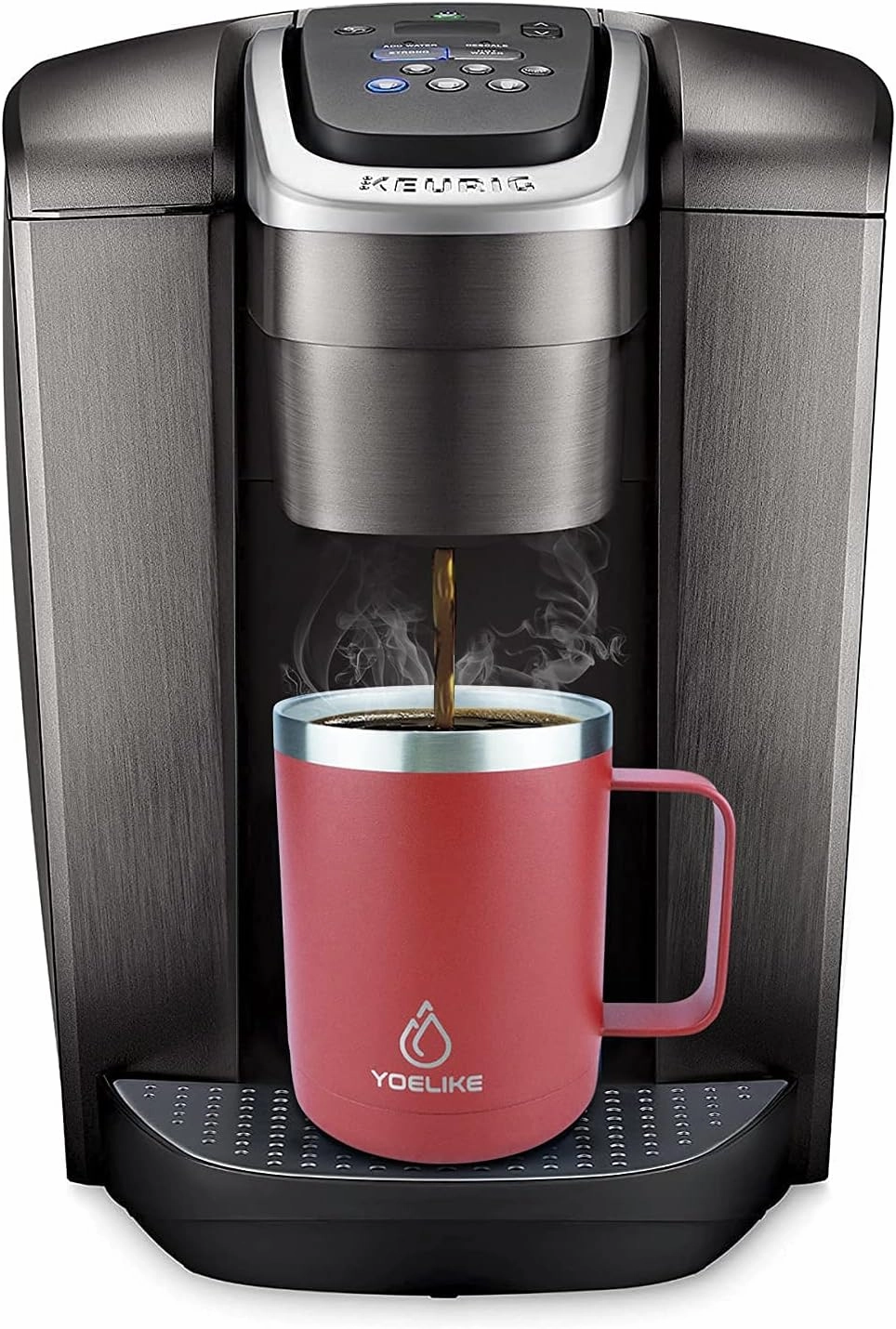 Yoelike 14oz Insulated Travel Mug with Handle and Lid, Stainless Steel, Dishwasher Safe, Powder Coated, Vacuum Insulated, Keep Hot/Cold Longer Coffee Tumbler Cup Red