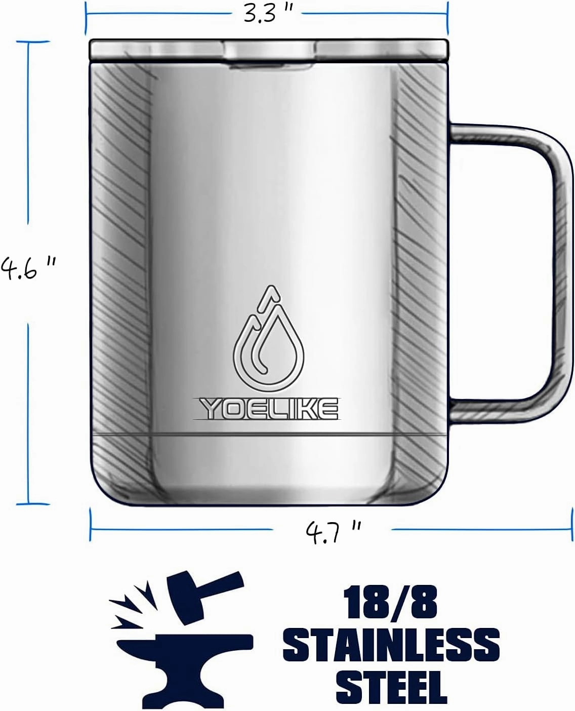 Yoelike 14oz Insulated Travel Mug with Handle and Lid, Stainless Steel, Dishwasher Safe, Powder Coated, Vacuum Insulated, Keep Hot/Cold Longer Coffee Tumbler Cup Red