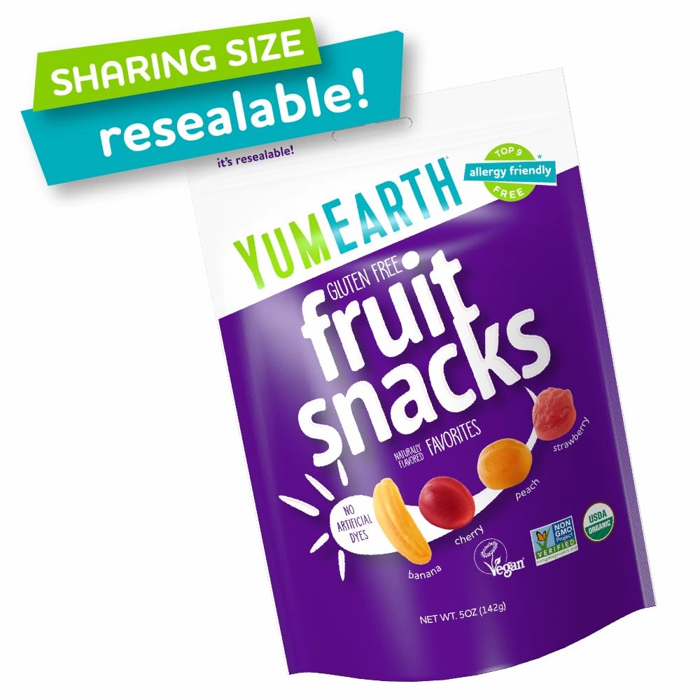 YumEarth Organic Fruit Snacks, 5oz. (Pack of 6), Allergy Friendly, Gluten Free, Non-GMO, Vegan, No Artificial Flavors or Dyes,5 Ounce (Pack of 6)