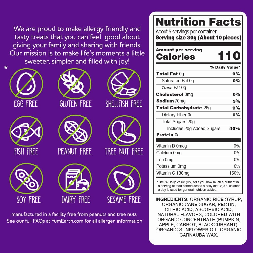 YumEarth Organic Fruit Snacks, 5oz. (Pack of 6), Allergy Friendly, Gluten Free, Non-GMO, Vegan, No Artificial Flavors or Dyes,5 Ounce (Pack of 6)