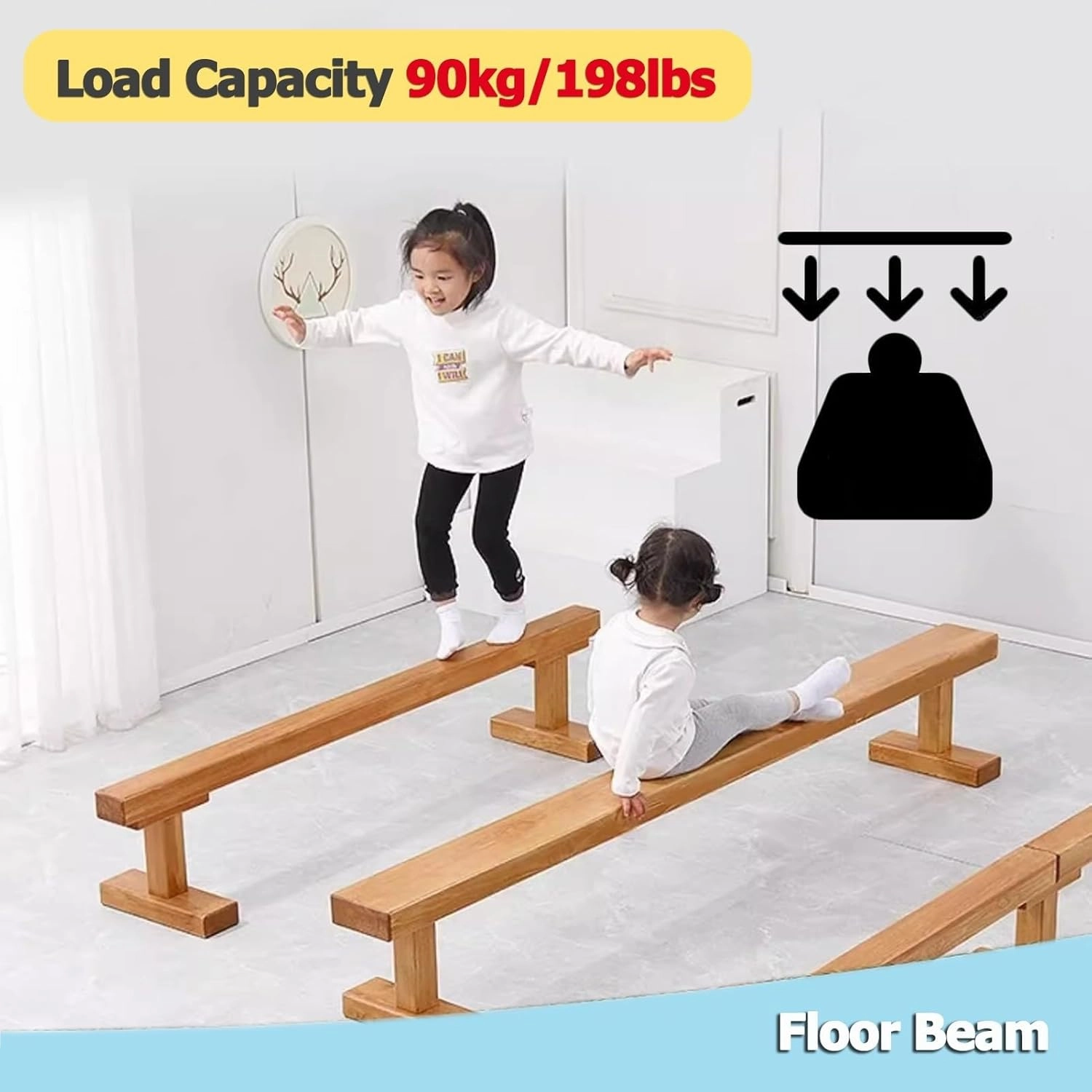 YXXSDP Wooden Balance Beams for Kids/Gymnastics at Home, Extra-Firm 59 79 118 Inch Long Floor Walking Beams, Anti-Skid Gymnastics Equipment, Load 198lbs(Size:150cm(59.1in) long/8cm(3.1in) Width)