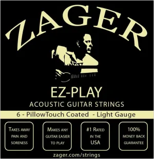 Zager Easy Play Pillow Touch Coated Guitar Strings - Acoustic Guitar Strings - 80/20 Bronze - For 6 String Guitar - Deep Bright Projecting Tone - Custom Light Gauge - Pack of 1