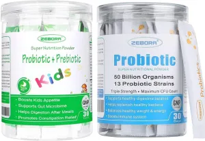 ZEBORA Probiotics for Women, Men and Kids Age 3 , Prebiotics and Probiotics Powder for Digestive and Immune Health – Support Healthy-Respiratory-System Gluten Free and Non GMO, 30 Bags