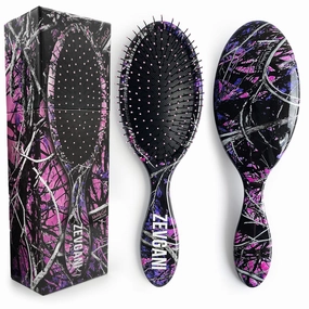 ZEVGANI Detangling Brush Ultra-Soft Bristles for Women & Kids Hair Detangler Smoothing Brush for Thick Curly Thin Long Short Wet or Dry Hair, MuddyGirl (Pink-Purple-Black)
