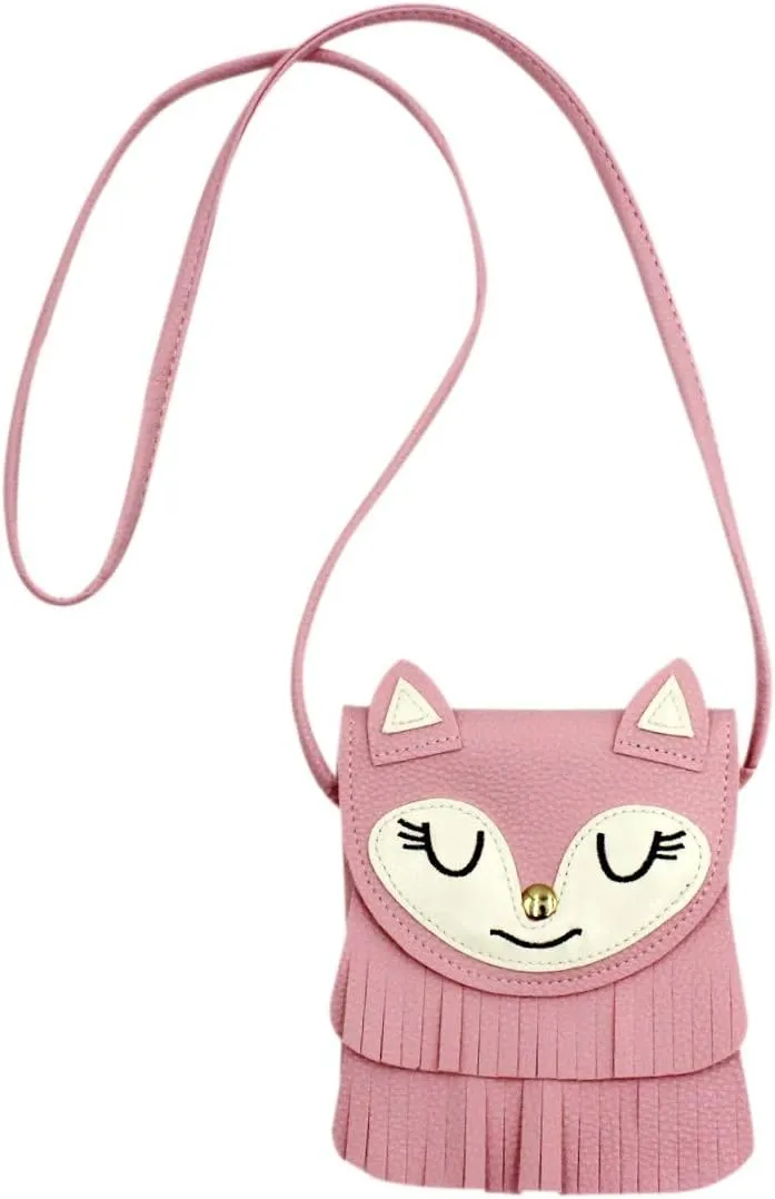 ZGMYC Fox Tassel Shoulder Bag Small Coin Purse Crossbody Satchel for Kids Girls, Large Pink (5.9 x 5.9in)