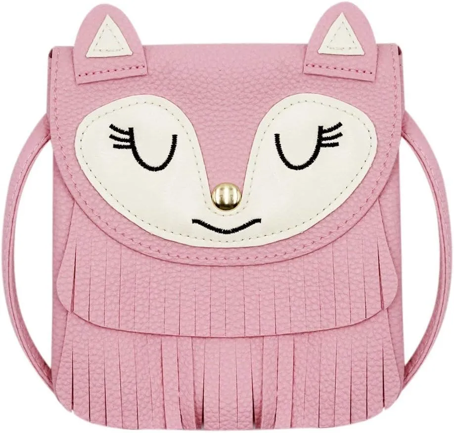 ZGMYC Fox Tassel Shoulder Bag Small Coin Purse Crossbody Satchel for Kids Girls, Large Pink (5.9 x 5.9in)