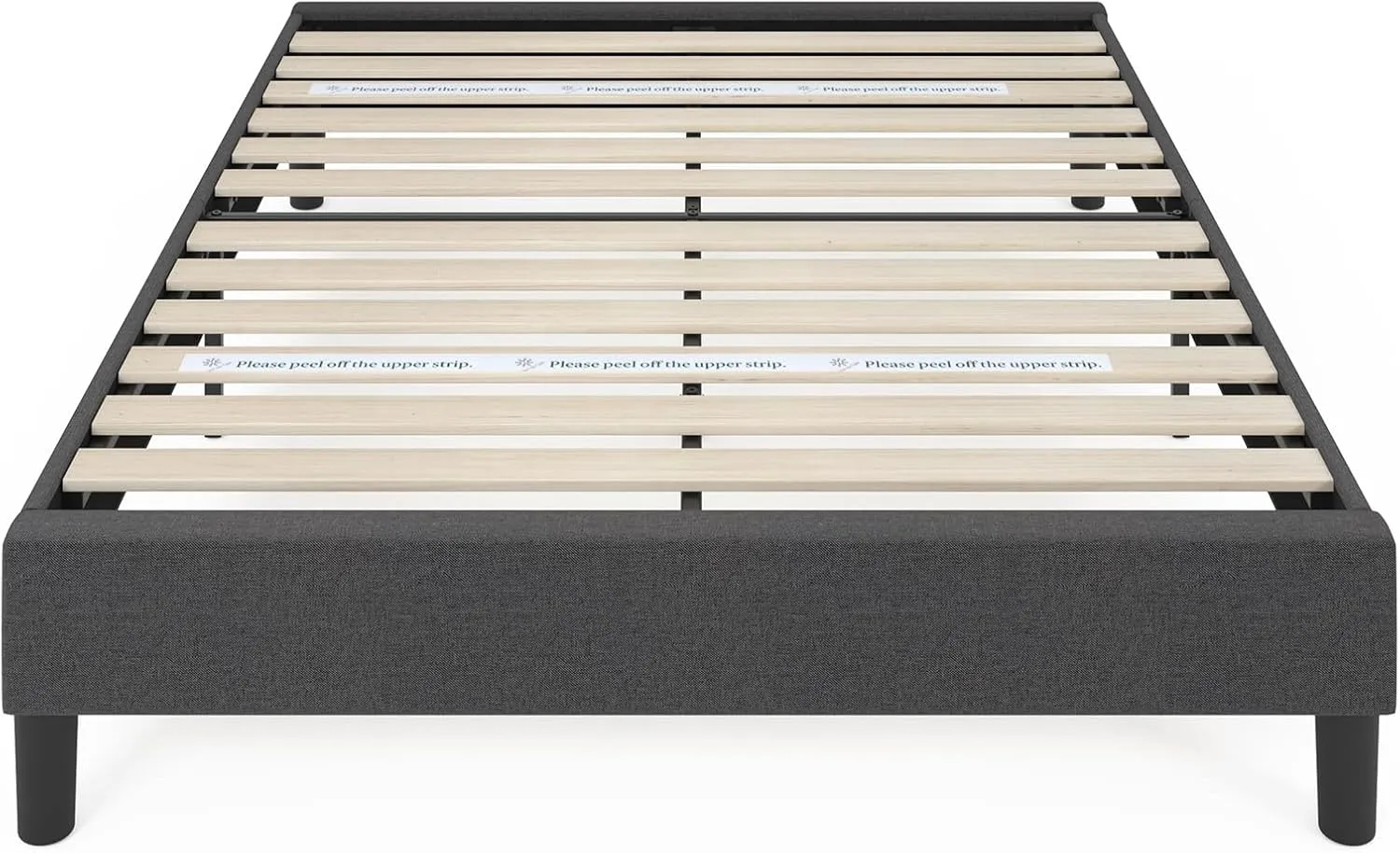 ZINUS Curtis Upholstered Platform Bed Frame, Mattress Foundation, Wood Slat Support, No Box Spring Needed, Eco Friendly WonderBox (TM) Packaging, Dark Grey, Queen