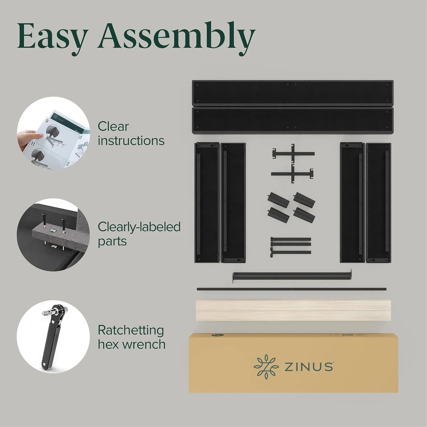 ZINUS Curtis Upholstered Platform Bed Frame, Mattress Foundation, Wood Slat Support, No Box Spring Needed, Eco Friendly WonderBox (TM) Packaging, Dark Grey, Queen