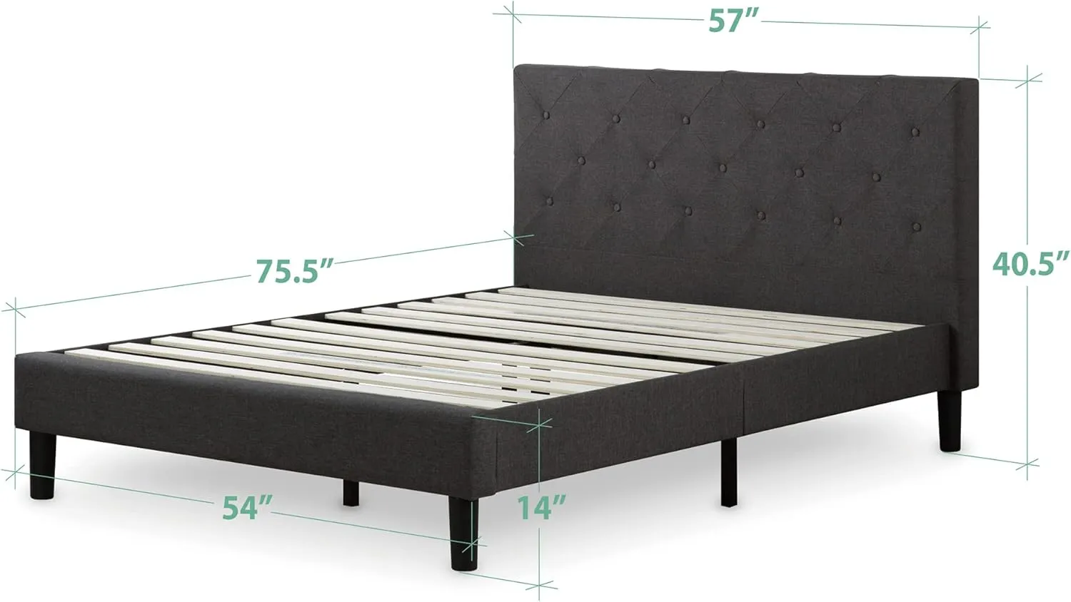ZINUS Shalini Upholstered Platform Bed Frame, Mattress Foundation, Wood Slat Support, No Box Spring Needed, Easy Assembly, Dark Grey, Full